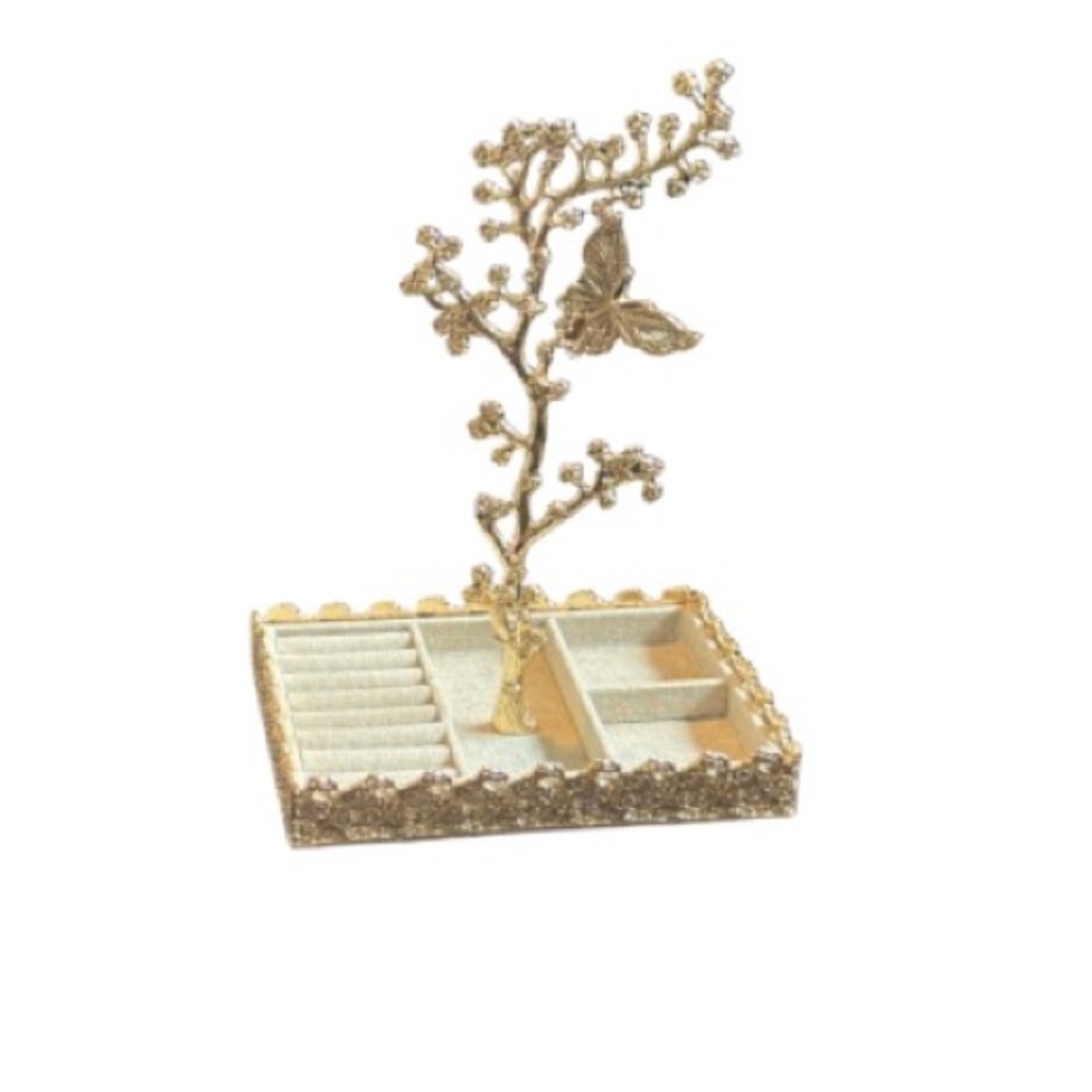 Gold butterfly Decorative Jewelry Organizer Tray with Tree Stand